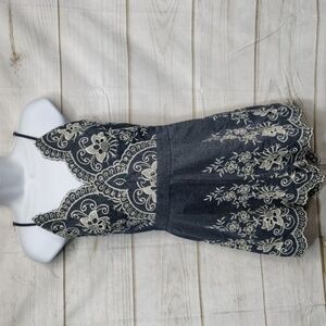 Simplee Embroidered Romper, Denim Blue Colored 100% Cotton Size Small